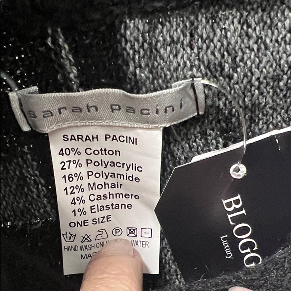 Sarah Pacini Black and Gray Cowl Poncho - Picture 2 of 5